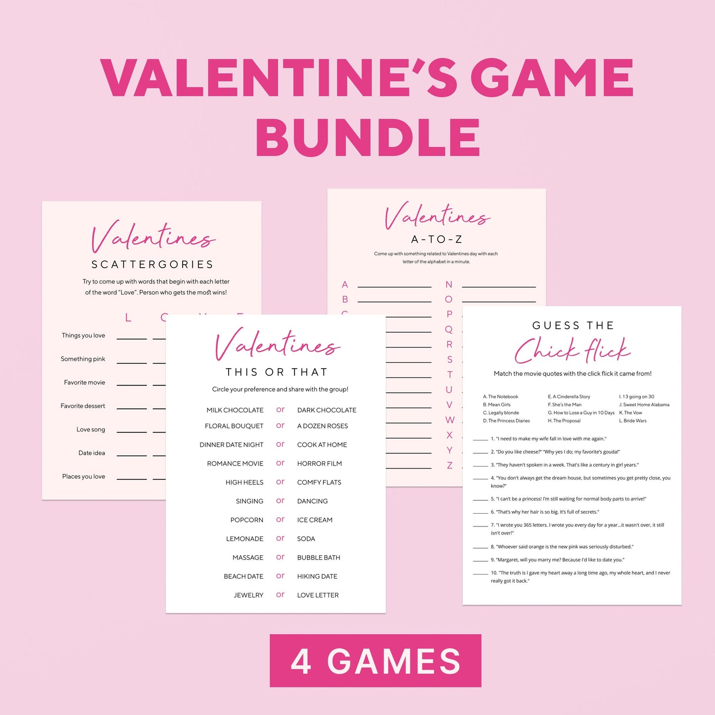 Valentine's day games set of 4