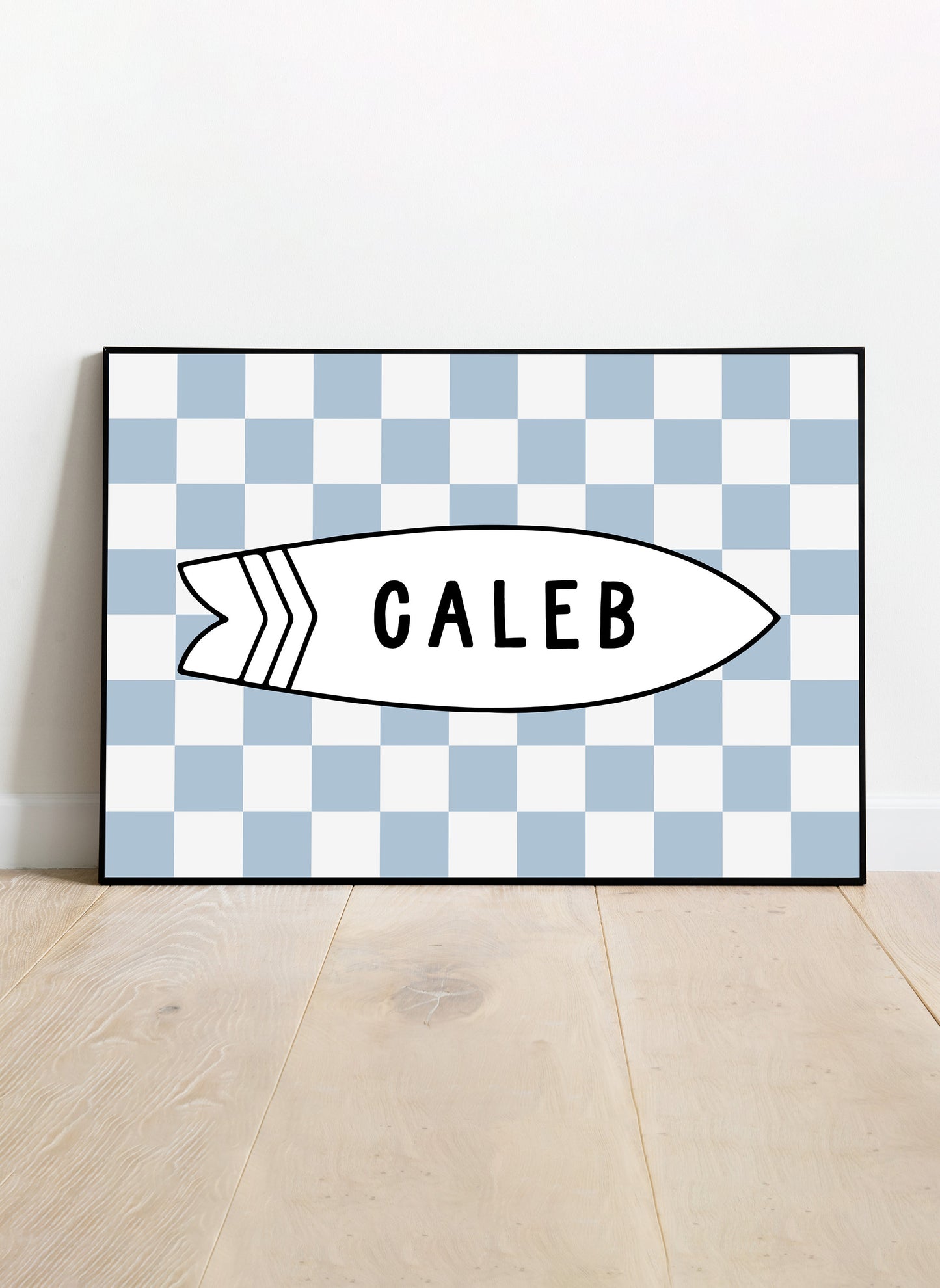 Personalized Name Surfboard Print (Checkered Blue)