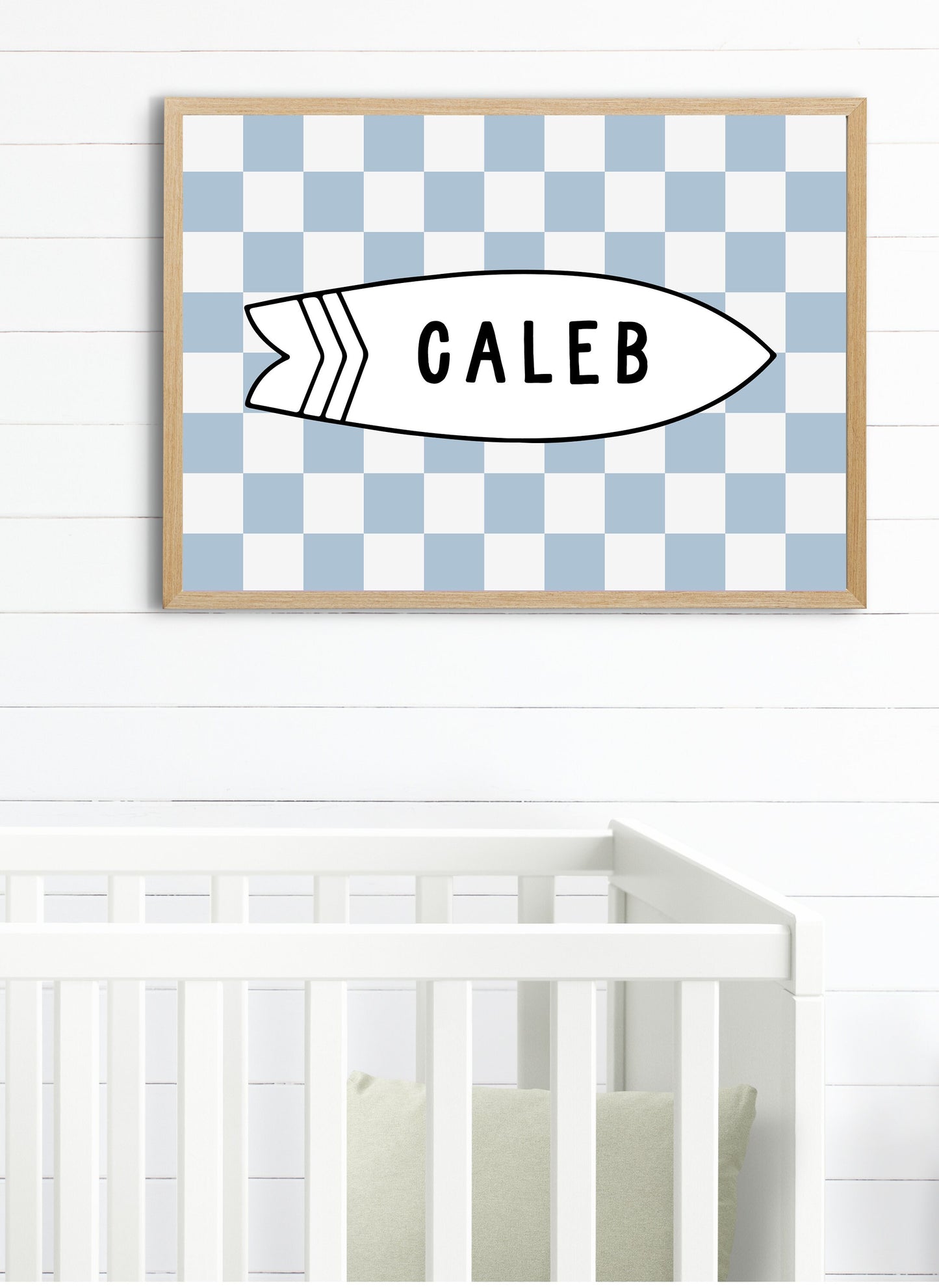 Personalized Name Surfboard Print (Checkered Blue)