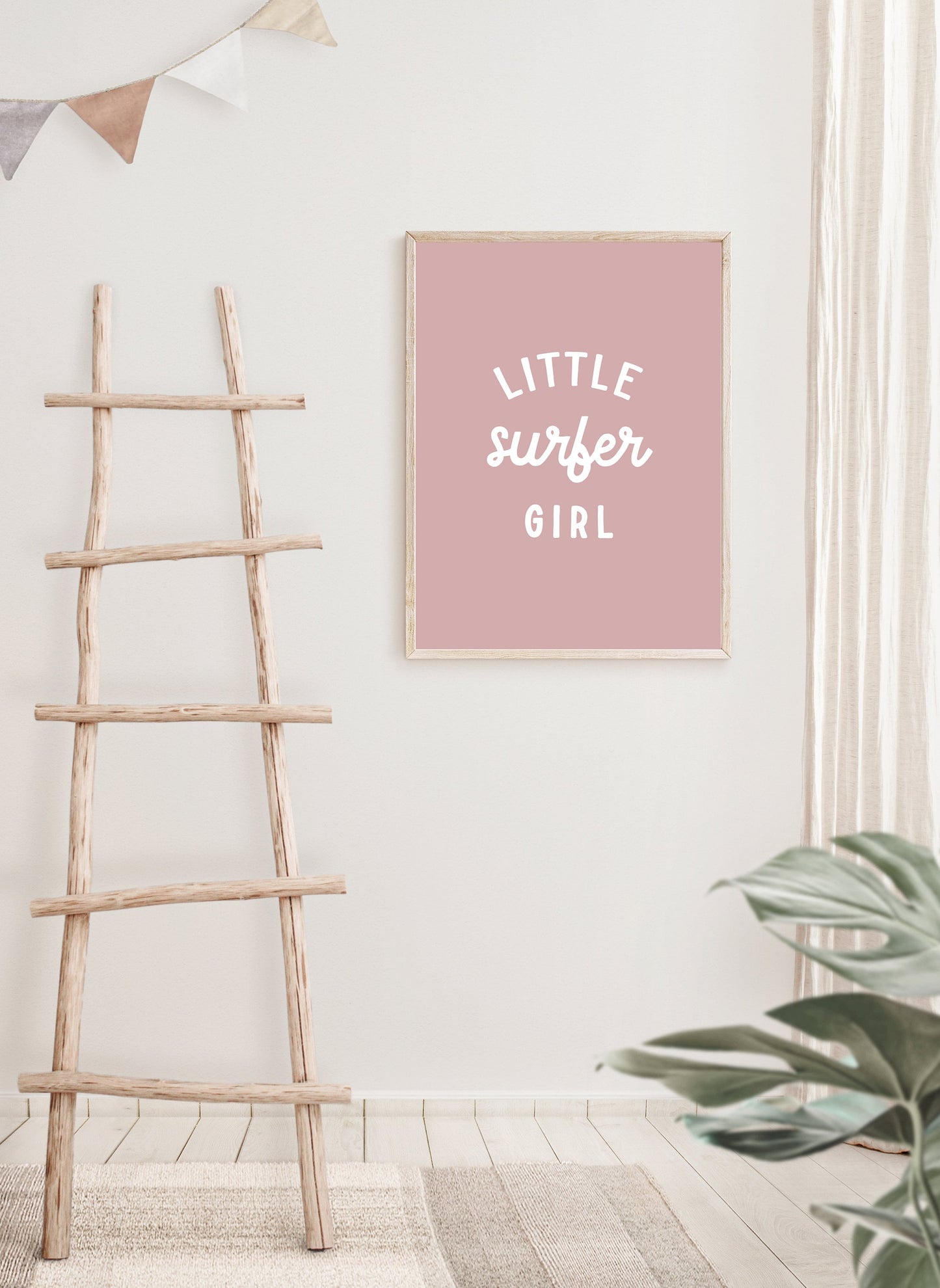 Little Surfer Girl Wall Print Pink