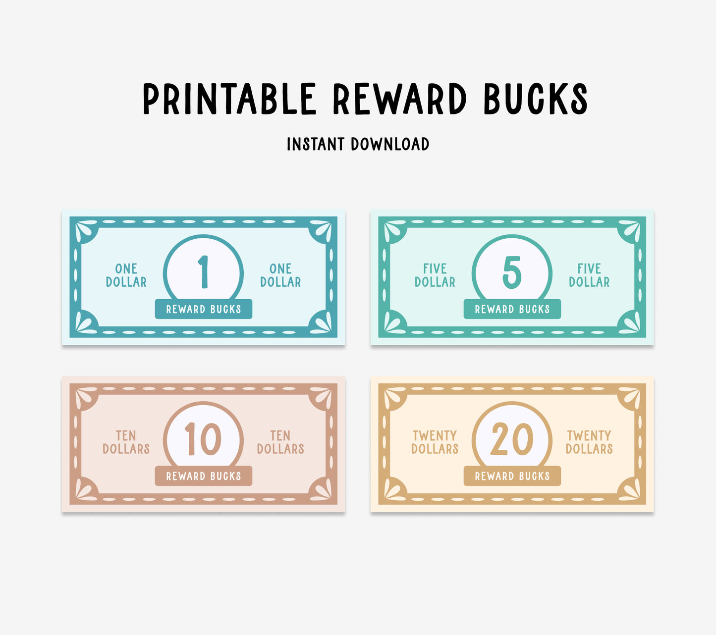 Printable Reward Bucks and Earn/Spend sheet