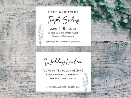 Script LDS Wedding Invitation with temple sealing card (Sara + Collin)