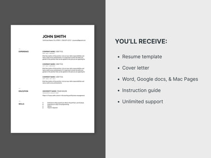 Professional Modern Resume Template for pages, word & google docs, cover letter, clean design