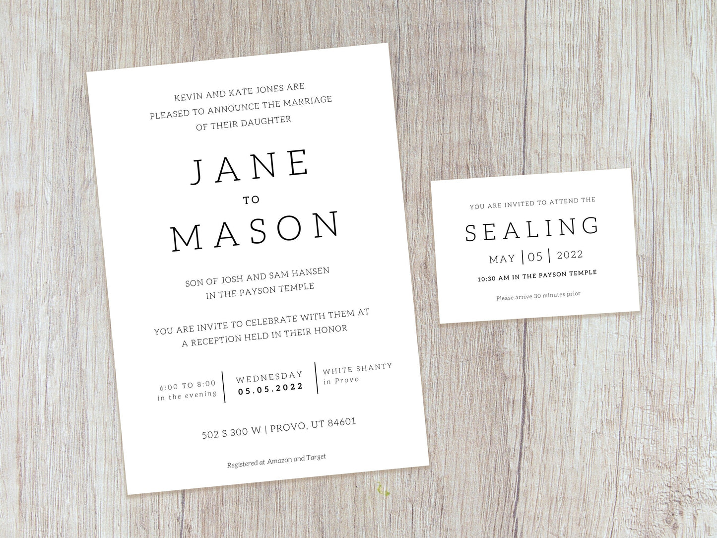 Modern LDS Wedding Invitation (Jane + Mason)