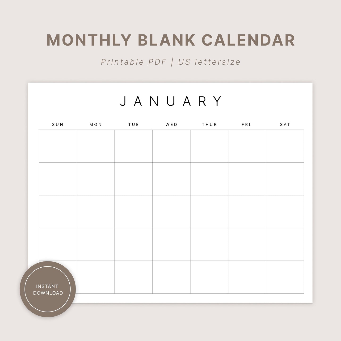 Monthly Blank Calendar (Sunday-start) FREEBIE