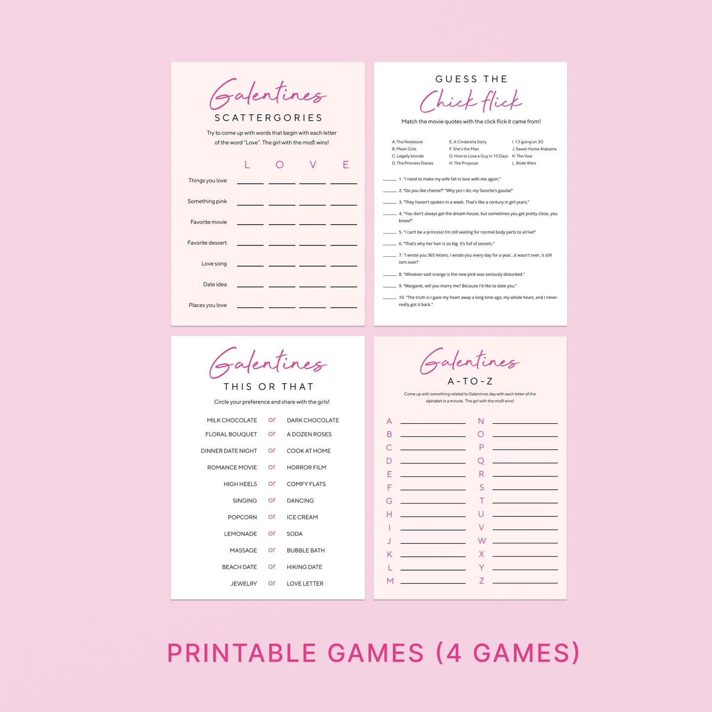 Galentine's party printable games