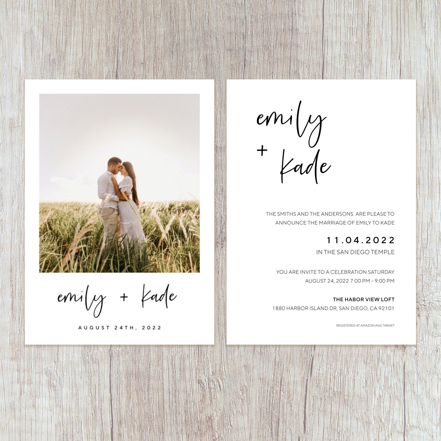 Polaroid Minimalist Script LDS Wedding Invitation with sealing card (Emily + Kade)