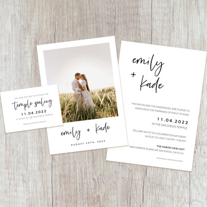 Polaroid Minimalist Script LDS Wedding Invitation with sealing card (Emily + Kade)