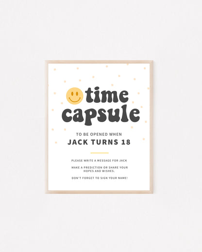 One Happy Dude Time Capsule sign with Matching note cards