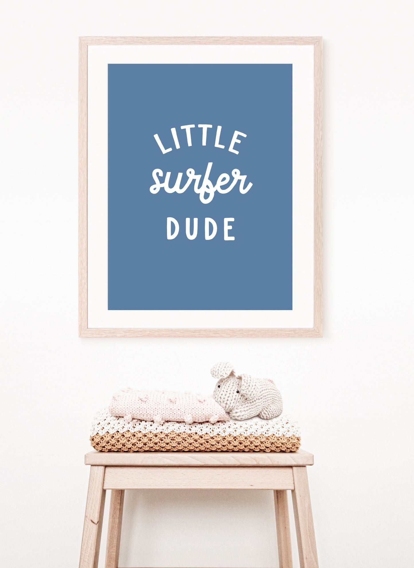 Little Surfer Dude Blue Wall Print Navy