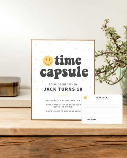 One Happy Dude Time Capsule sign with Matching note cards