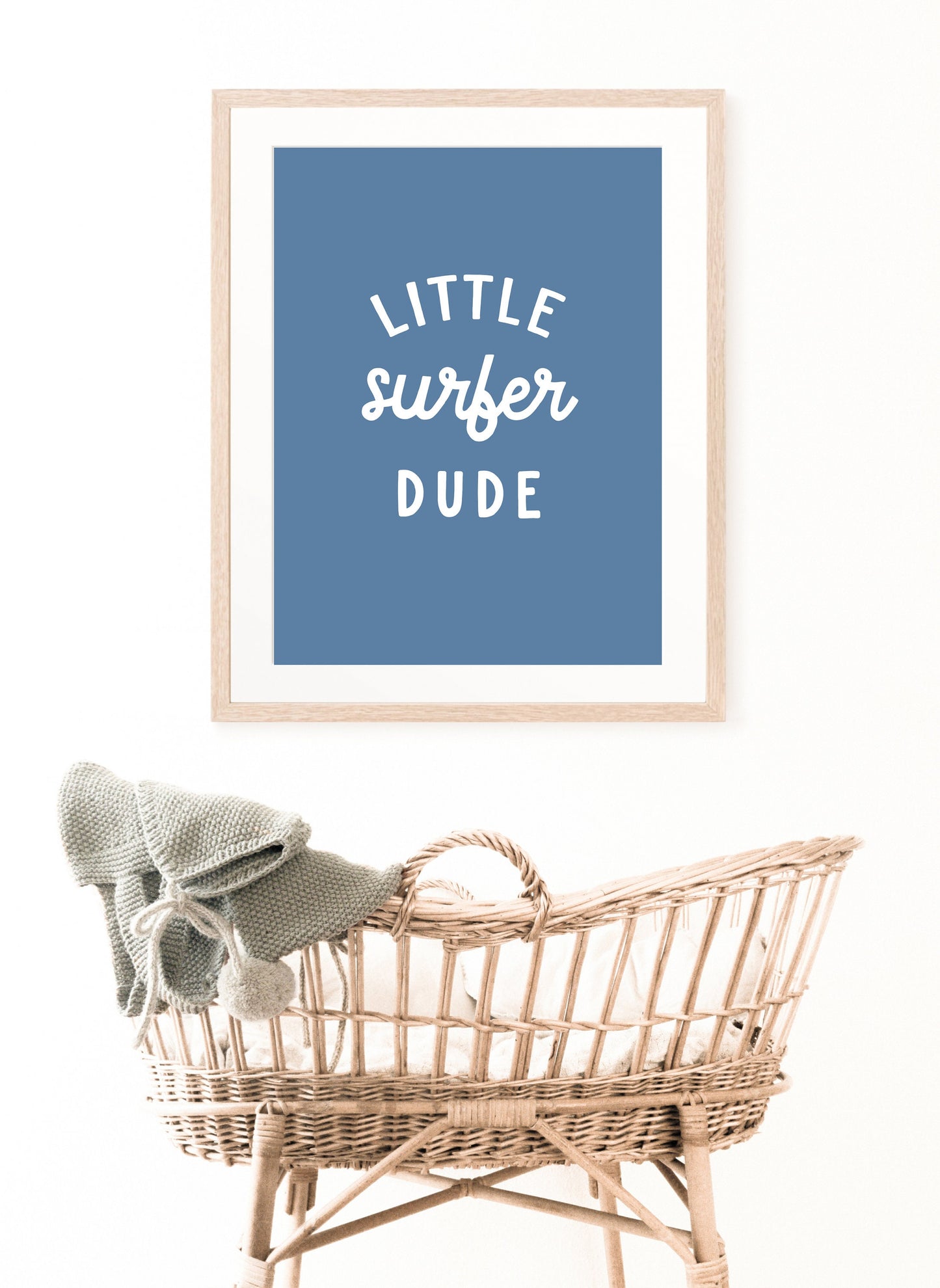 Little Surfer Dude Blue Wall Print Navy
