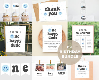 One Happy Dude blue birthday printable bundle