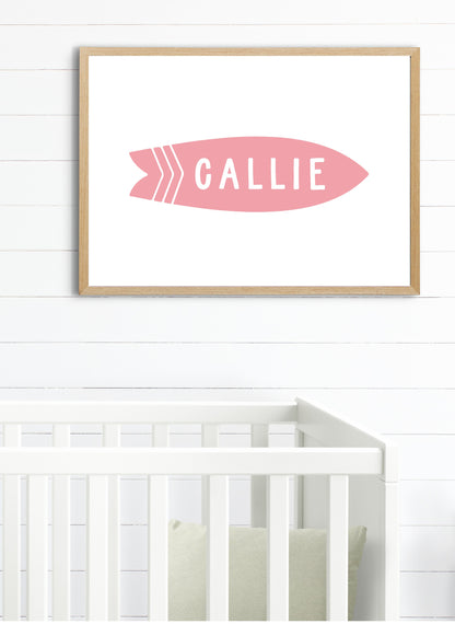 Personalized Pink Name Surfboard Print