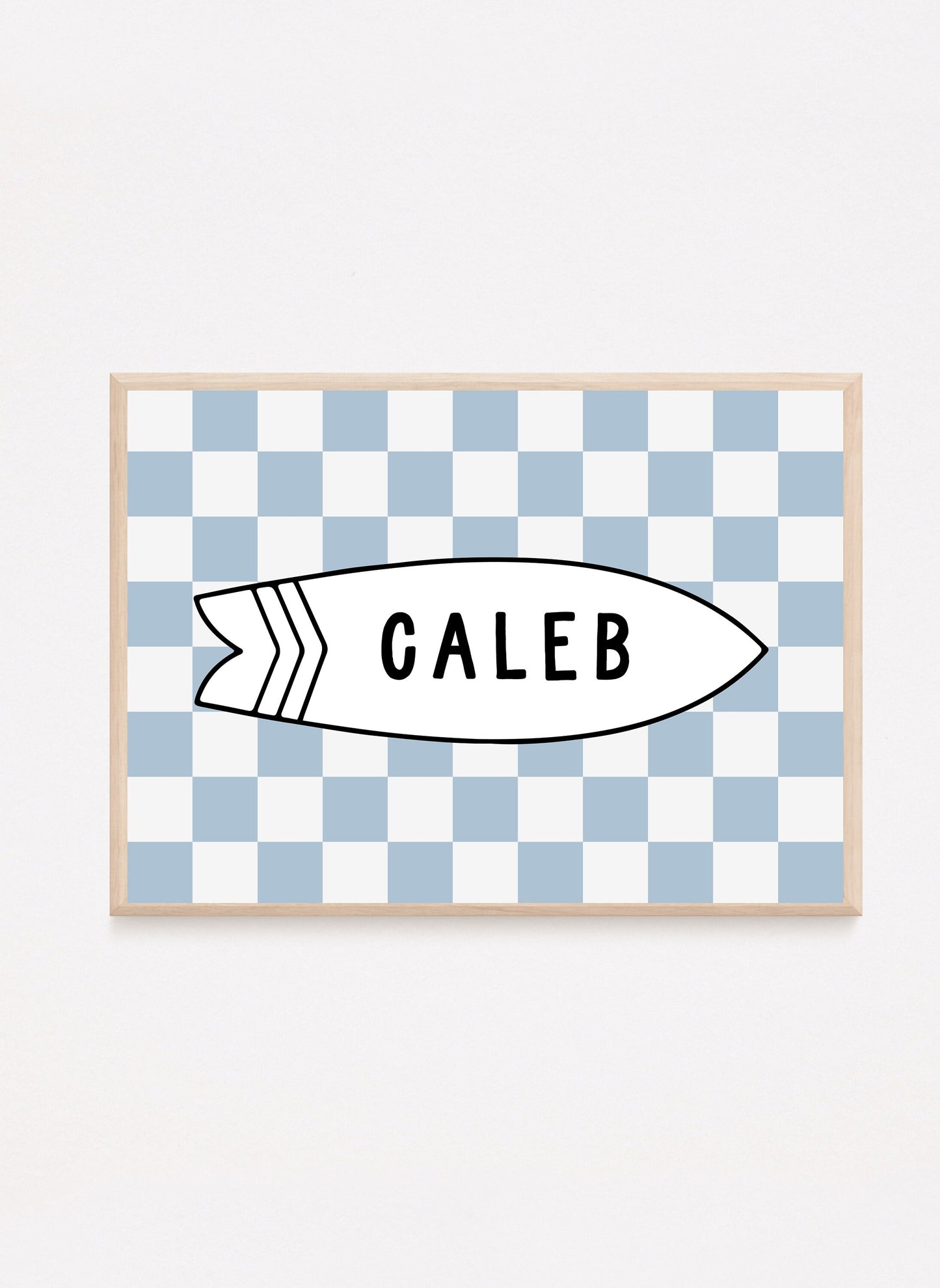 Personalized Name Surfboard Print (Checkered Blue)